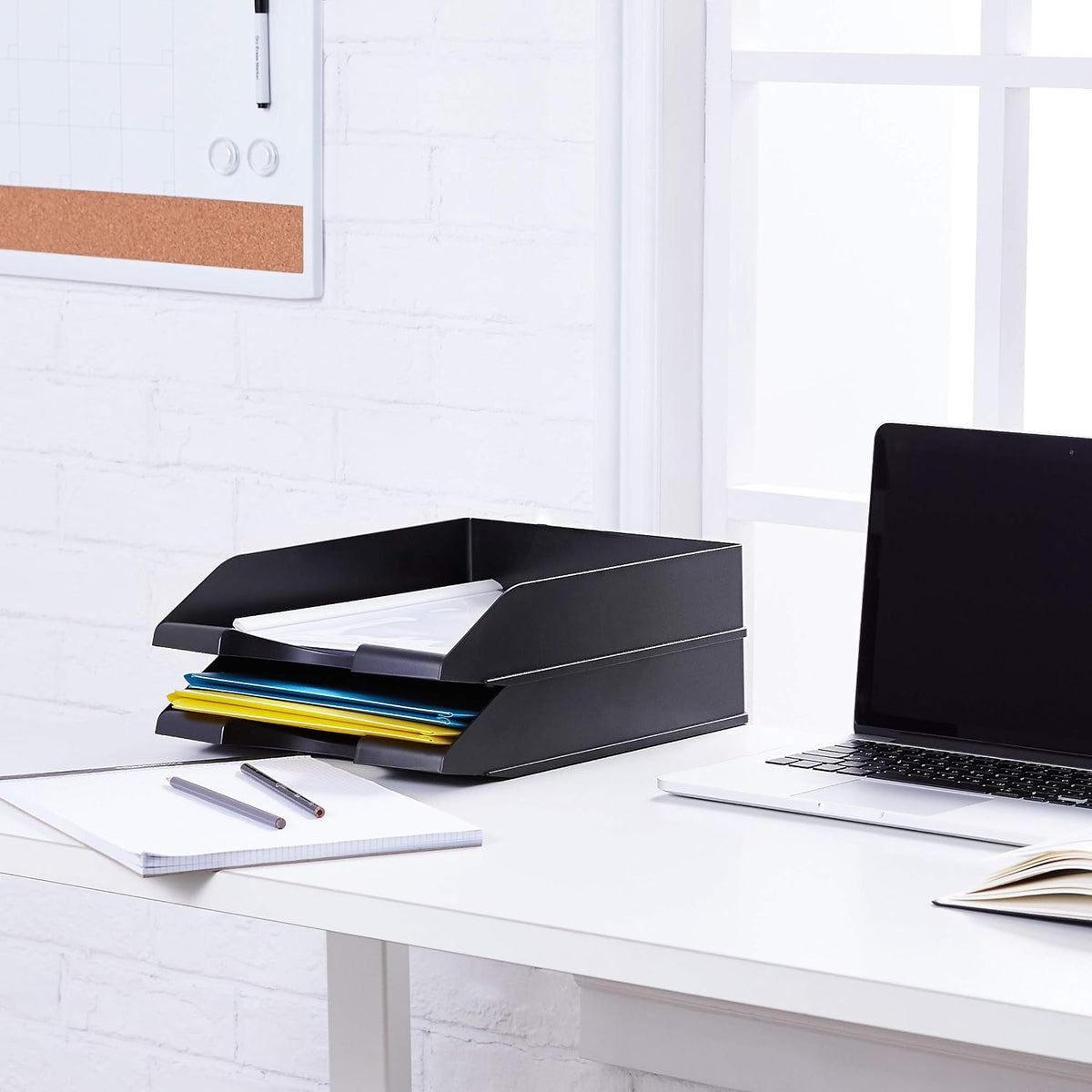Rectangular Stackable Desk Organizer Office Letter Tray, File Storage, Paper Organizer, Black, 2-Pack