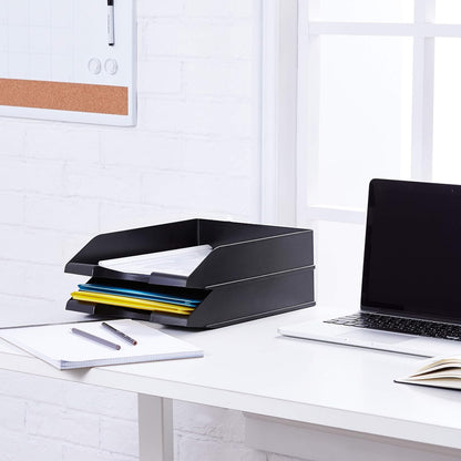 Rectangular Stackable Desk Organizer Office Letter Tray, File Storage, Paper Organizer, Black, 2-Pack