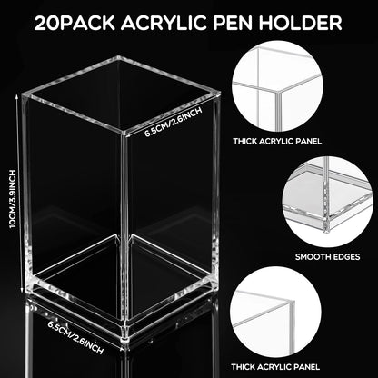 20 Pcs Acrylic Pen Holder Pencil Cup Desk Organizer, Clear