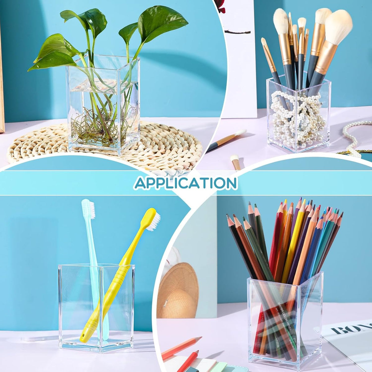 20 Pcs Acrylic Pen Holder Pencil Cup Desk Organizer, Clear