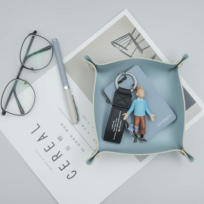 2 Size Leather Valet Tray Organizer, Folding Travel Organizer,Jewelry Tray, For Travel, Home Or Office | Plain Weave, Double Complexion - Blue & Green