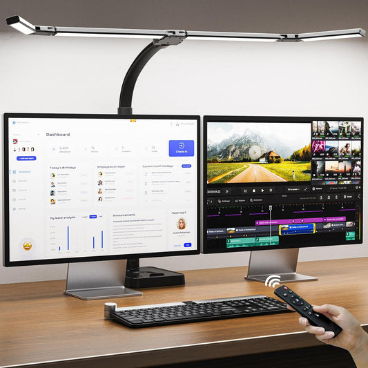 LED Desk Lamp for Home Office, Eye-Caring Desk Light with Remote,Adjustable Flexible Gooseneck,1800LMUltra Bright Table Lamp with Base for Study, Read (Black) (Plus)