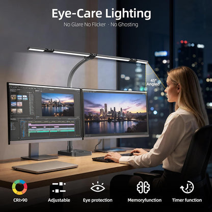 LED Desk Lamp for Home Office, Eye-Caring Desk Light with Remote,Adjustable Flexible Gooseneck,1800LMUltra Bright Table Lamp with Base for Study, Read (Black) (Plus)
