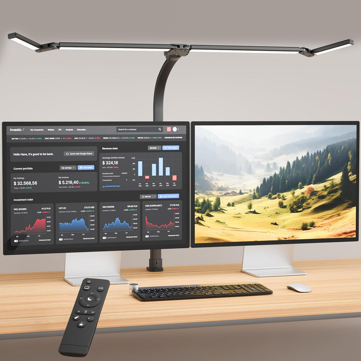 LED Desk Lamp for Home Office, Eye-Caring Desk Light with Remote,Adjustable Flexible Gooseneck,1800LMUltra Bright Table Lamp with Base for Study, Read (Black) (Plus)