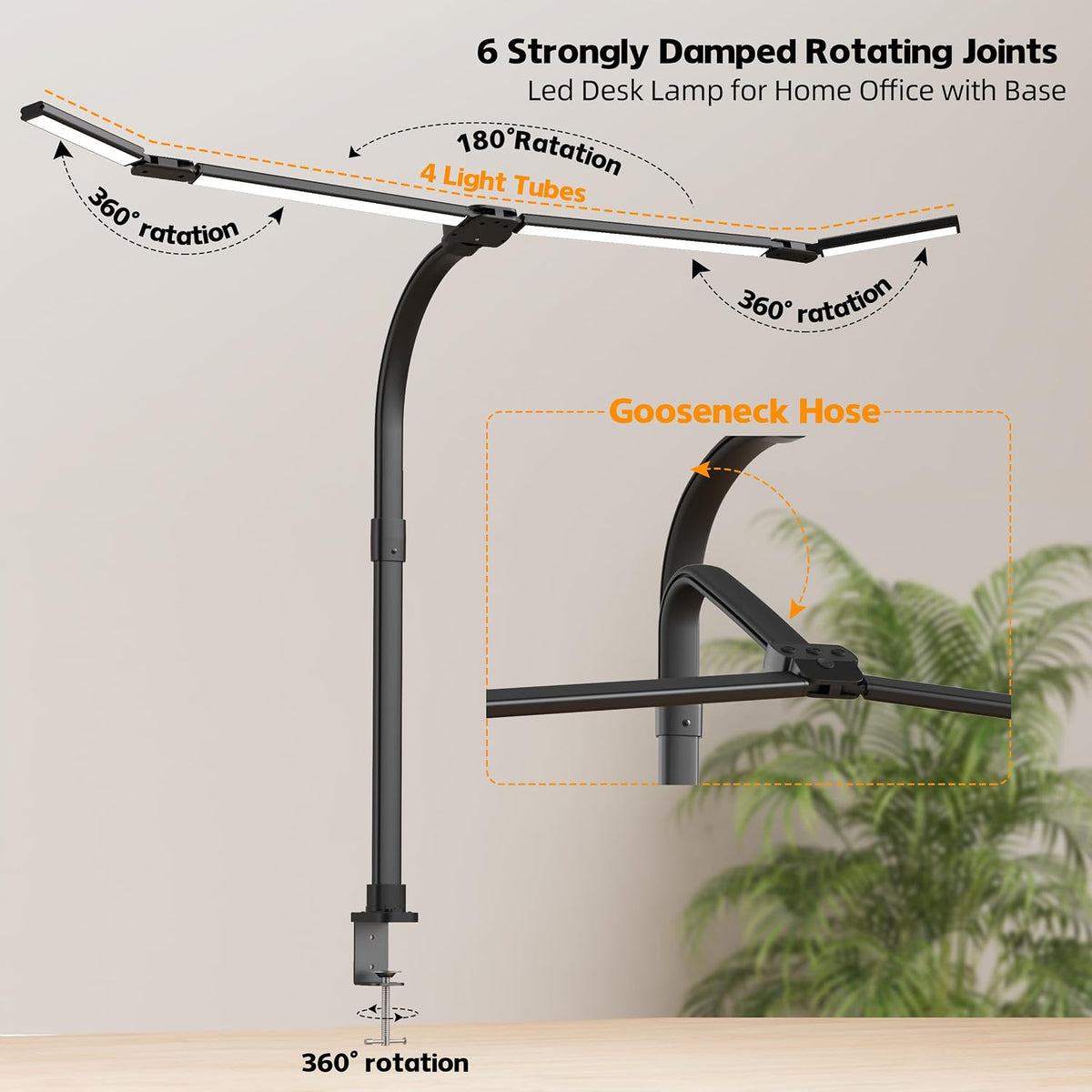 LED Desk Lamp for Home Office, Eye-Caring Desk Light with Remote,Adjustable Flexible Gooseneck,1800LMUltra Bright Table Lamp with Base for Study, Read (Black) (Plus)