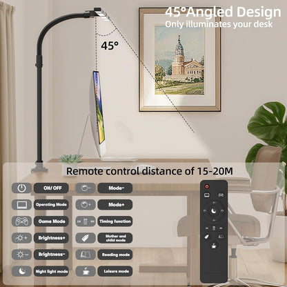 LED Desk Lamp for Home Office, Eye-Caring Desk Light with Remote,Adjustable Flexible Gooseneck,1800LMUltra Bright Table Lamp with Base for Study, Read (Black) (Plus)