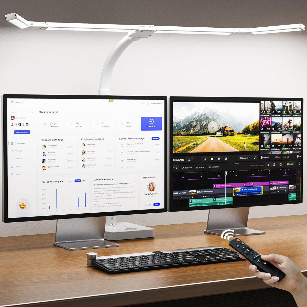 LED Desk Lamp for Home Office, Eye-Caring Desk Light with Remote,Adjustable Flexible Gooseneck,1800LMUltra Bright Table Lamp with Base for Study, Read (Black) (Plus)