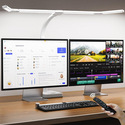 LED Desk Lamp for Home Office, Eye-Caring Desk Light with Remote,Adjustable Flexible Gooseneck,1800LMUltra Bright Table Lamp with Base for Study, Read (Black) (Plus)