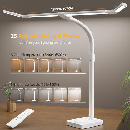 LED Desk Lamp for Home Office, Eye-Caring Desk Light with Remote,Adjustable Flexible Gooseneck,1800LMUltra Bright Table Lamp with Base for Study, Read (Black) (Plus)