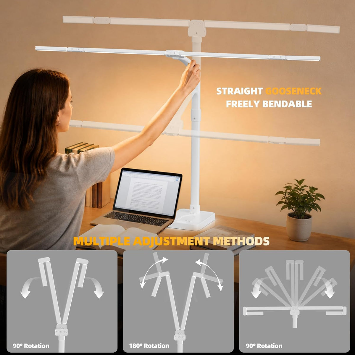 LED Desk Lamp for Home Office, Eye-Caring Desk Light with Remote,Adjustable Flexible Gooseneck,1800LMUltra Bright Table Lamp with Base for Study, Read (Black) (Plus)