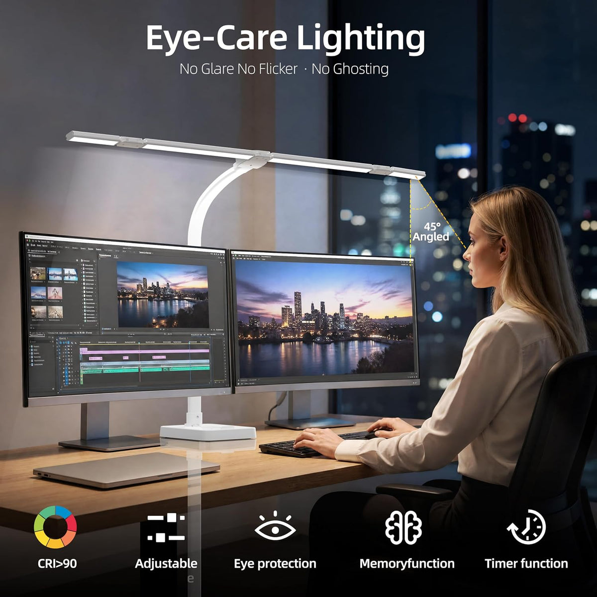 LED Desk Lamp for Home Office, Eye-Caring Desk Light with Remote,Adjustable Flexible Gooseneck,1800LMUltra Bright Table Lamp with Base for Study, Read (Black) (Plus)
