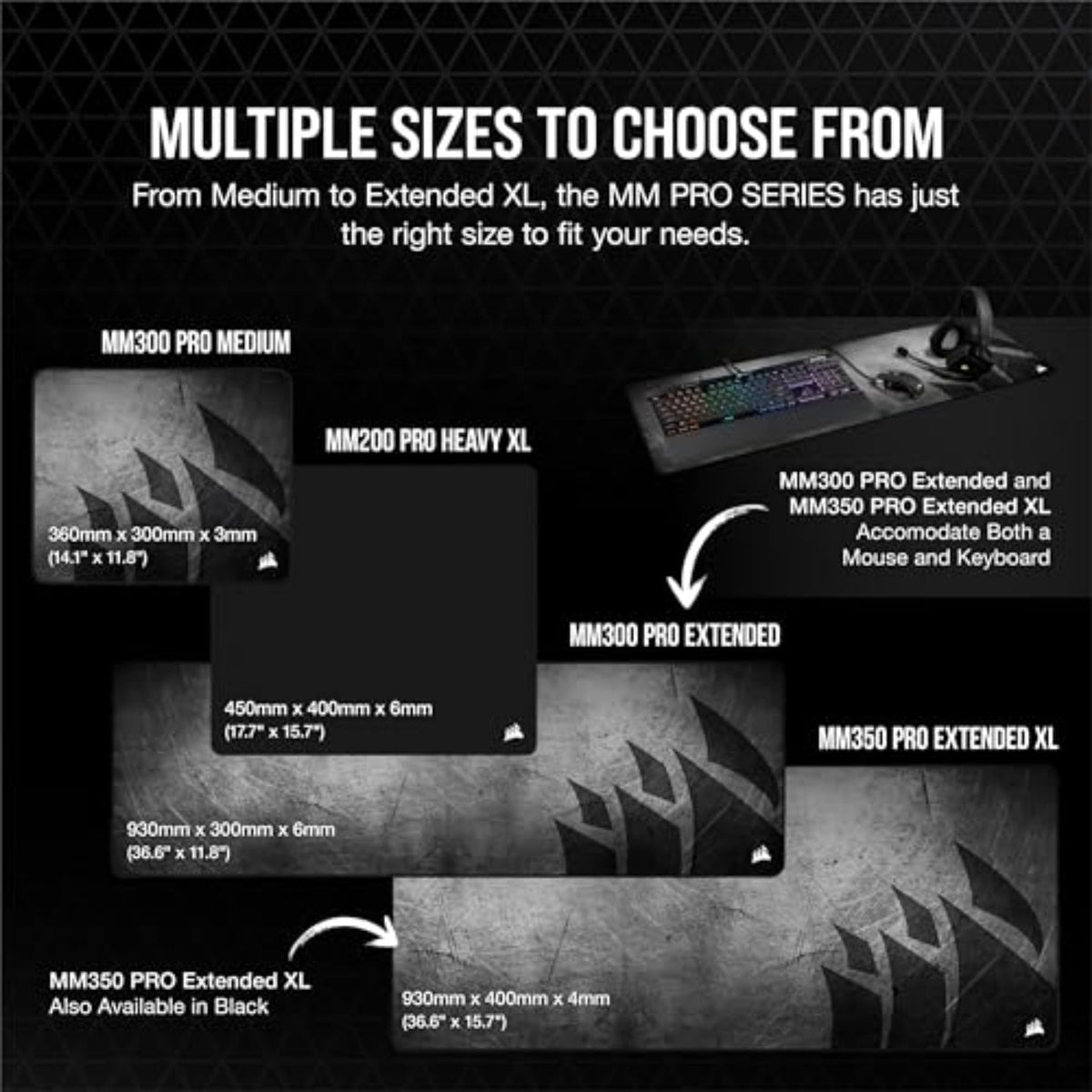 MM350 PRO Spill-Proof Cloth Gaming Mouse Pad – Extended XL – Black