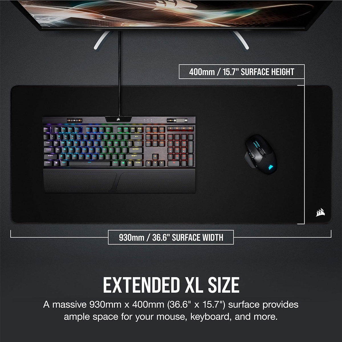 MM350 PRO Spill-Proof Cloth Gaming Mouse Pad – Extended XL – Black