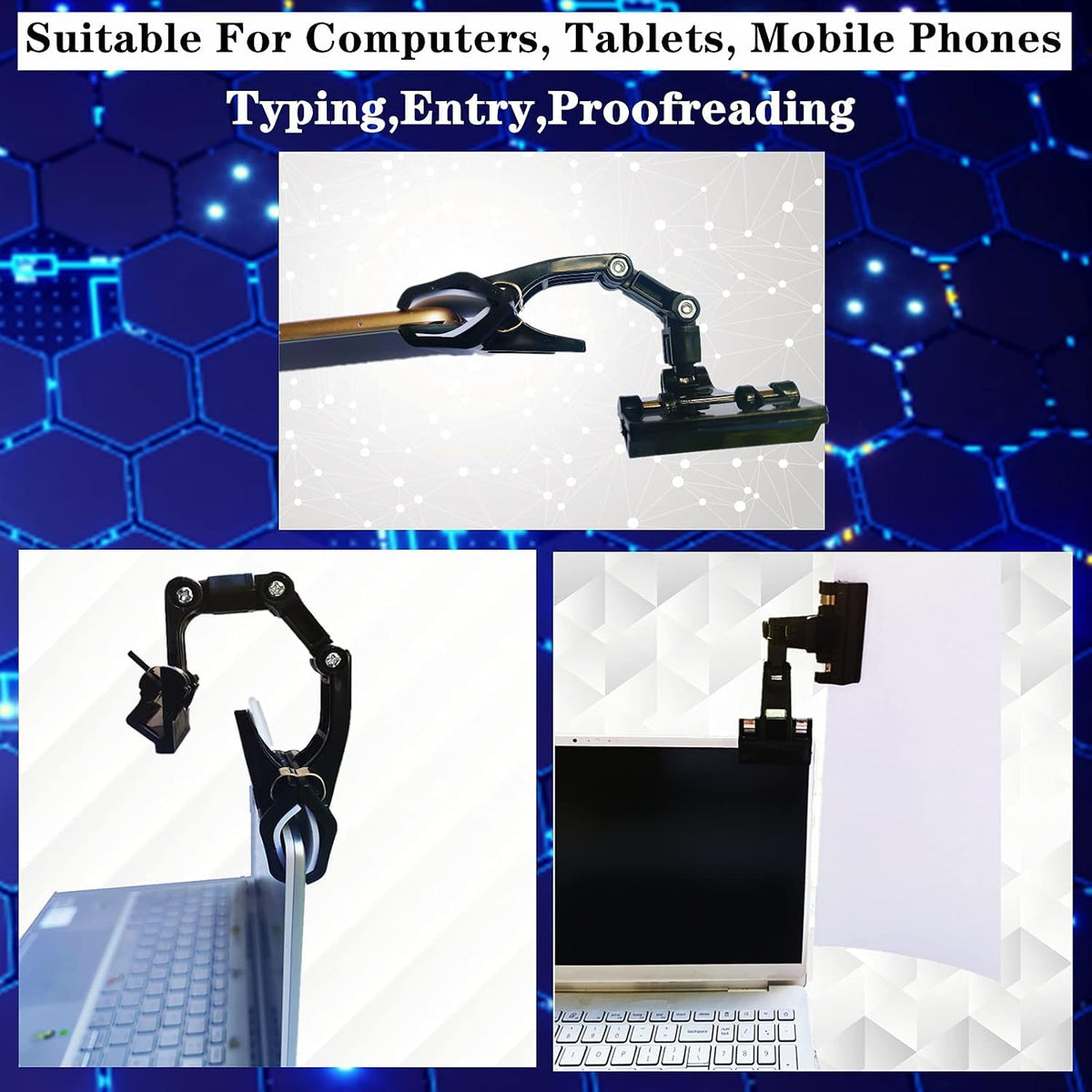 Adjustable Paper Holder Copy Holder,Flexible Rotating Clips