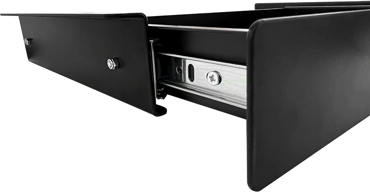 19 inch Slim Under Desk Pull-Out Storage Office Mounted Sliding Metal Drawer for Standing Desk,Black