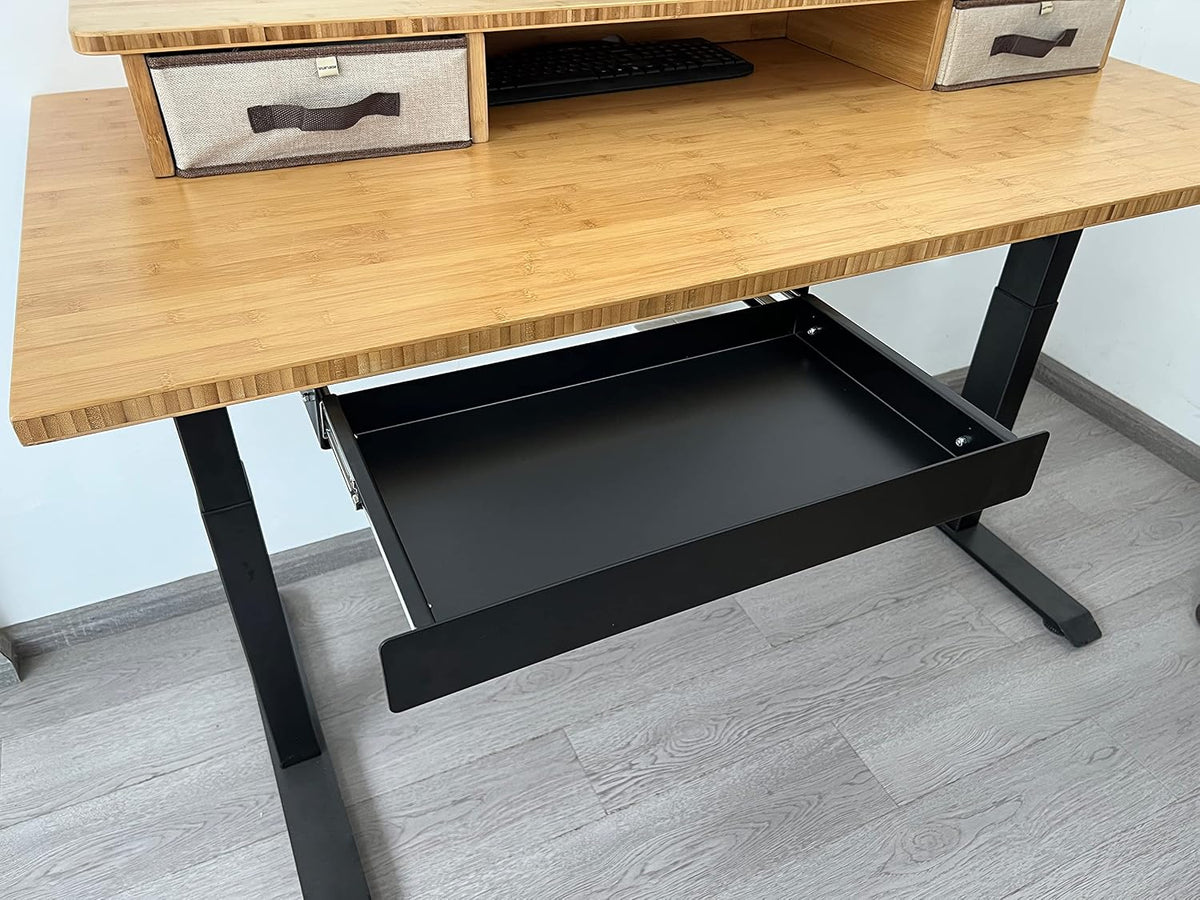 19 inch Slim Under Desk Pull-Out Storage Office Mounted Sliding Metal Drawer for Standing Desk,Black