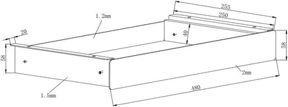 19 inch Slim Under Desk Pull-Out Storage Office Mounted Sliding Metal Drawer for Standing Desk,Black