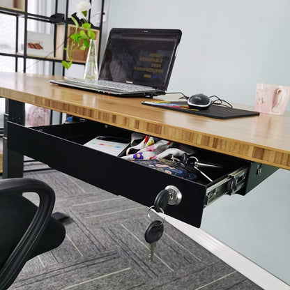 19 inch Slim Under Desk Pull-Out Storage Office Mounted Sliding Metal Drawer for Standing Desk,Black
