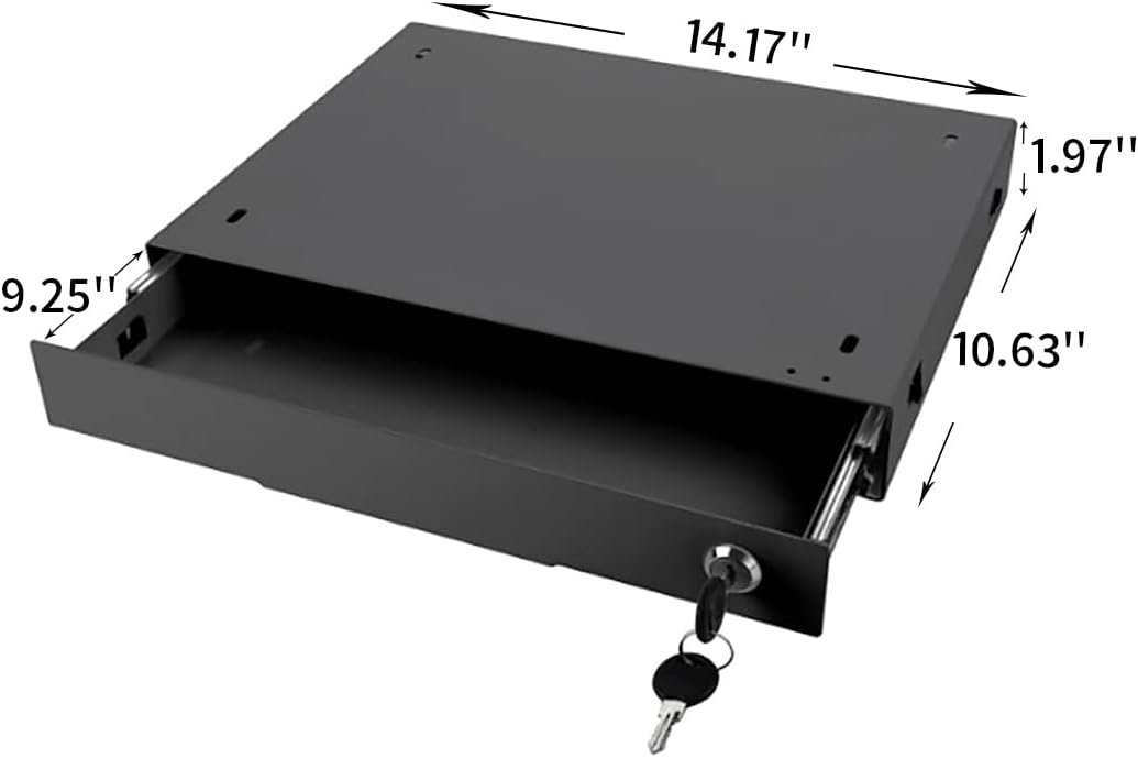 19 inch Slim Under Desk Pull-Out Storage Office Mounted Sliding Metal Drawer for Standing Desk,Black