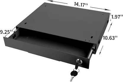 19 inch Slim Under Desk Pull-Out Storage Office Mounted Sliding Metal Drawer for Standing Desk,Black