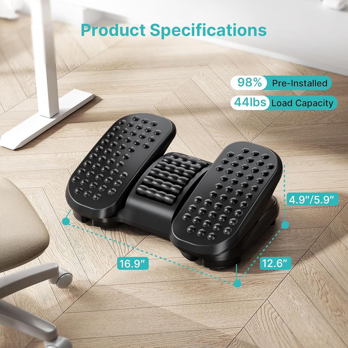Under Desk Foot Rest with Massage Texture and Roller, 2 Heights