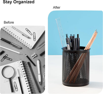 Pen Holder Desk Organizer, Wire Mesh Pencil Cup with Foam Pad and Non-Slip Bottom Office Supplies Desk Accessories for Home Office School, 1 Pack