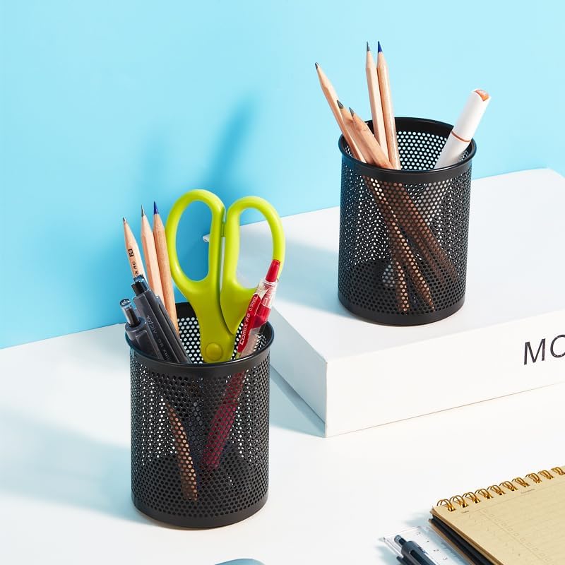 Pen Holder Desk Organizer, Wire Mesh Pencil Cup with Foam Pad and Non-Slip Bottom Office Supplies Desk Accessories for Home Office School, 1 Pack