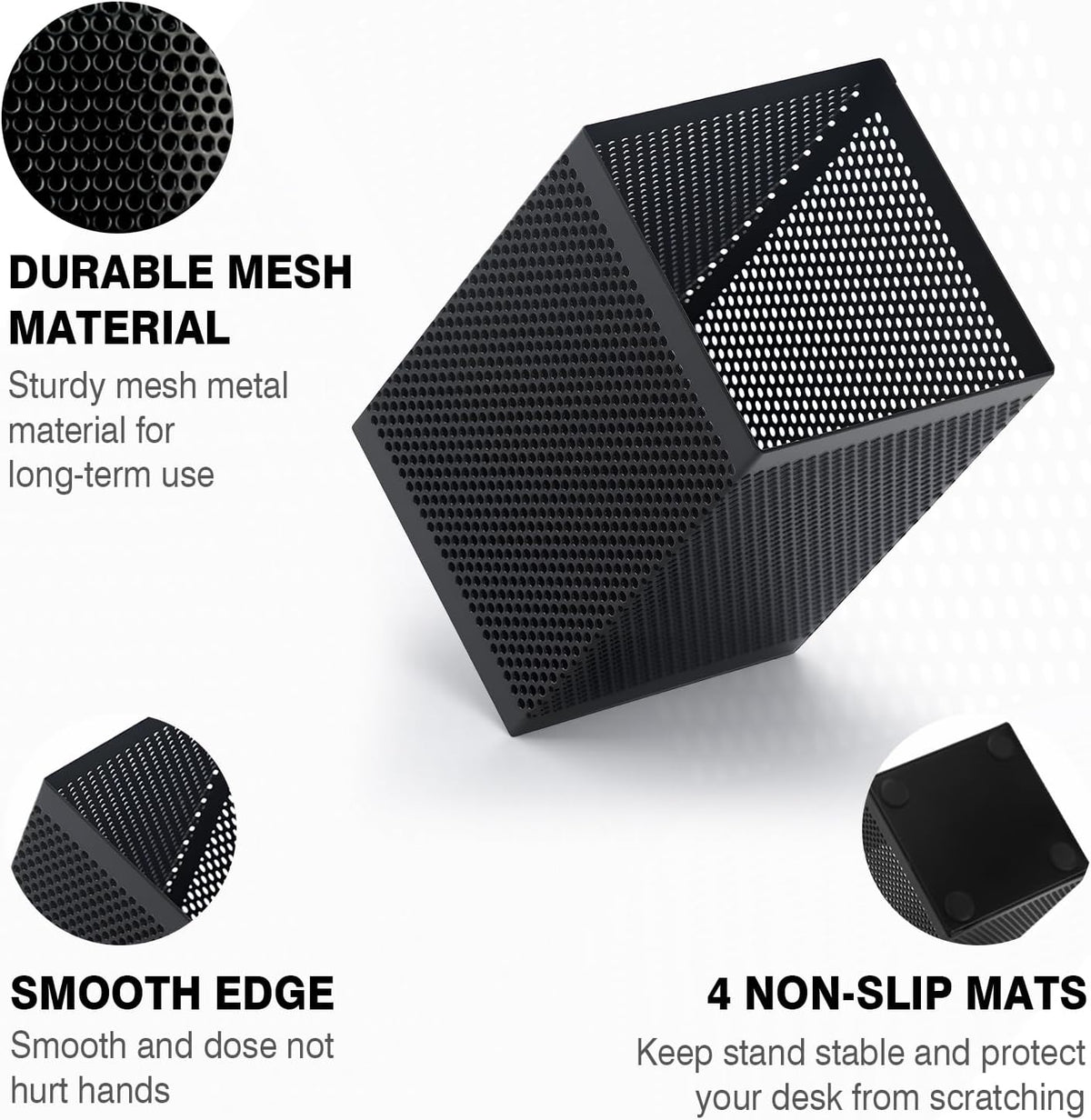 Pen Holder Desk Organizer, Wire Mesh Pencil Cup with Foam Pad and Non-Slip Bottom Office Supplies Desk Accessories for Home Office School, 1 Pack