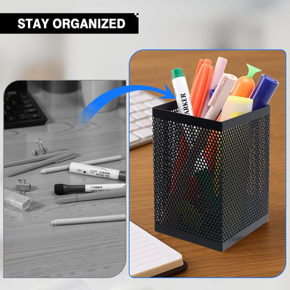 Pen Holder Desk Organizer, Wire Mesh Pencil Cup with Foam Pad and Non-Slip Bottom Office Supplies Desk Accessories for Home Office School, 1 Pack