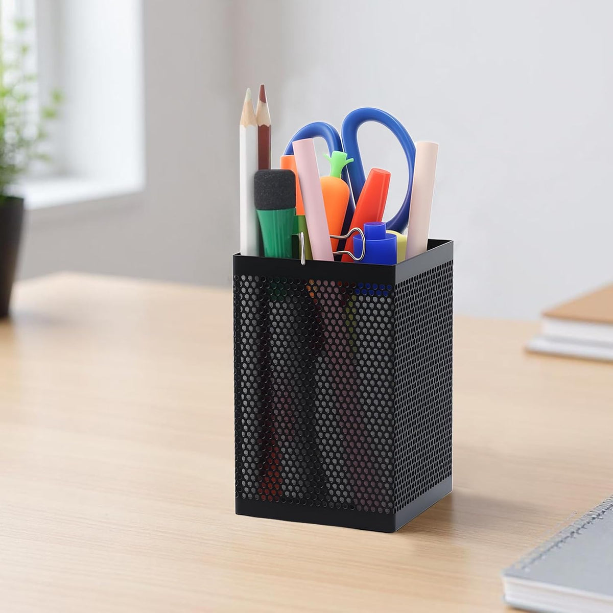 Pen Holder Desk Organizer, Wire Mesh Pencil Cup with Foam Pad and Non-Slip Bottom Office Supplies Desk Accessories for Home Office School, 1 Pack