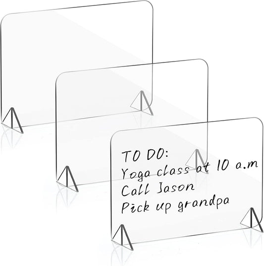 3 Pack Acrylic Dry Erase Board and Marker Glass Alternative Clear Memo Tablet Desktop Display Frameless Small Writing Whiteboard with Stand for School Office Home(5.91 x 7.87 Inch)