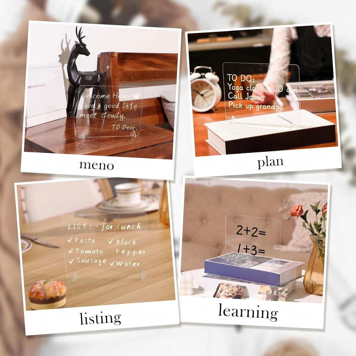3 Pack Acrylic Dry Erase Board and Marker Glass Alternative Clear Memo Tablet Desktop Display Frameless Small Writing Whiteboard with Stand for School Office Home(5.91 x 7.87 Inch)