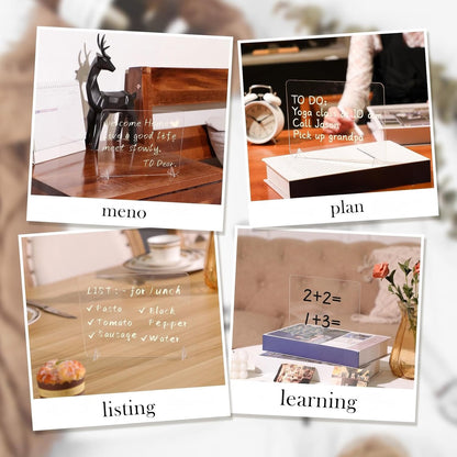 3 Pack Acrylic Dry Erase Board and Marker Glass Alternative Clear Memo Tablet Desktop Display Frameless Small Writing Whiteboard with Stand for School Office Home(5.91 x 7.87 Inch)