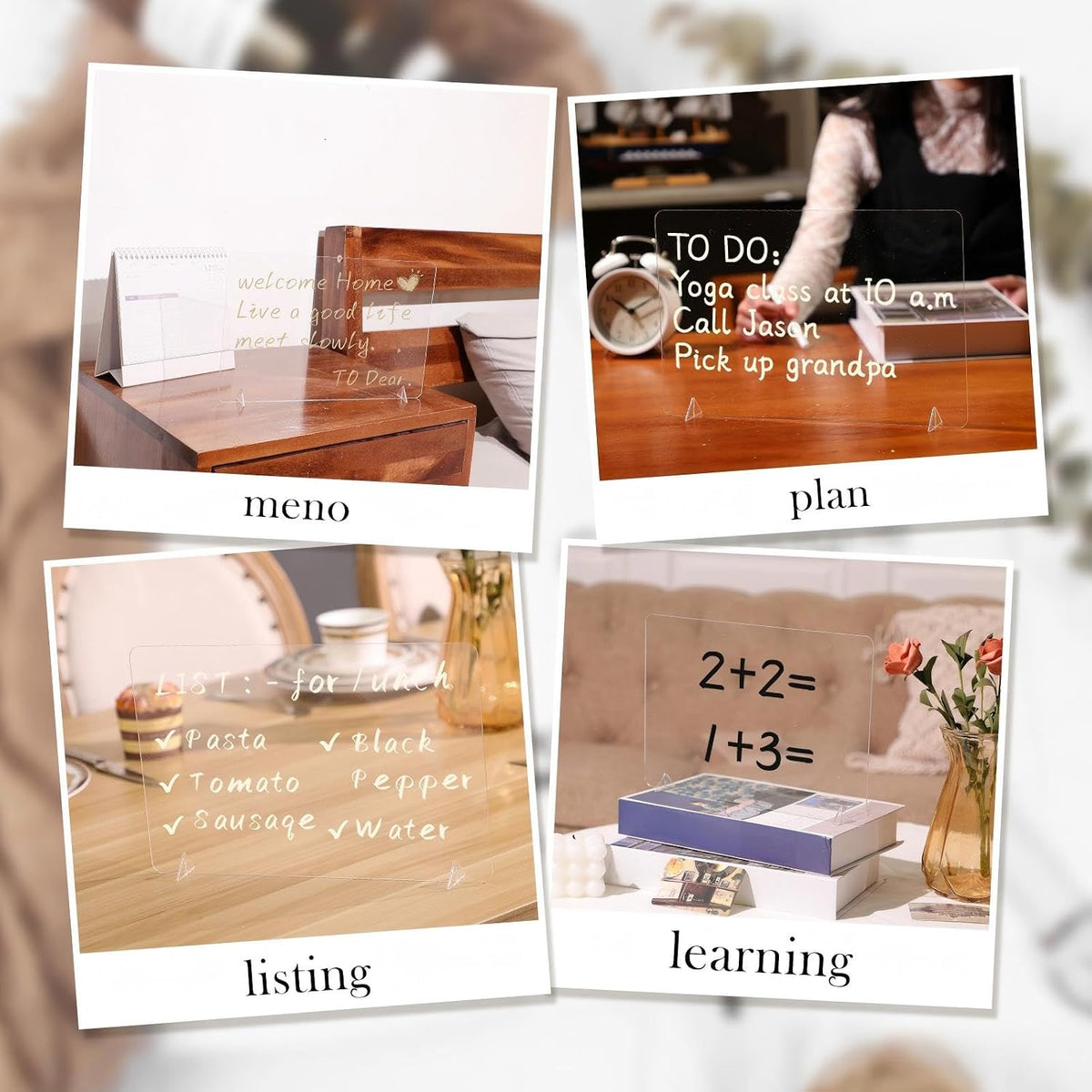 3 Pack Acrylic Dry Erase Board and Marker Glass Alternative Clear Memo Tablet Desktop Display Frameless Small Writing Whiteboard with Stand for School Office Home(5.91 x 7.87 Inch)