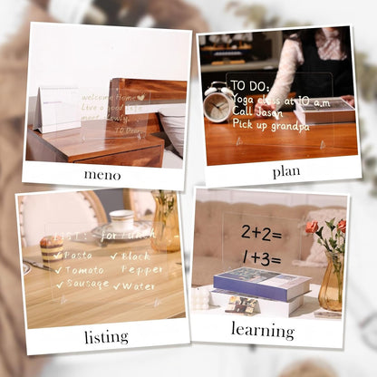 3 Pack Acrylic Dry Erase Board and Marker Glass Alternative Clear Memo Tablet Desktop Display Frameless Small Writing Whiteboard with Stand for School Office Home(5.91 x 7.87 Inch)