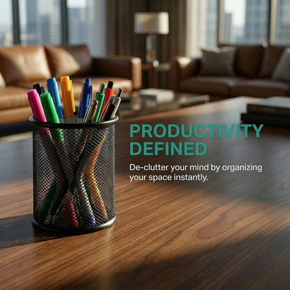 12 Pack Metal Pen Holder Wire Mesh Pen Cup Pencil Holder Pencil Cup for Desk Office Pen Organizer, Black