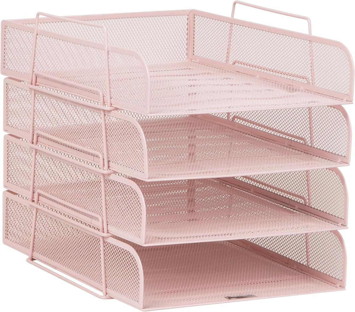 Stackable Paper Tray, Desktop Organizer, File Storage, Office, Metal Mesh, 10.5" L x 13.5" W x 11.25" H, 4 Pcs., Black