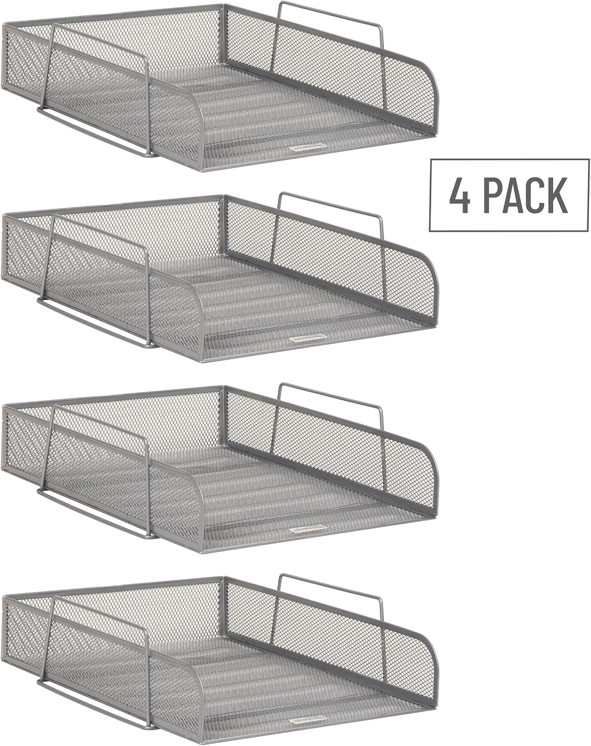 Stackable Paper Tray, Desktop Organizer, File Storage, Office, Metal Mesh, 10.5" L x 13.5" W x 11.25" H, 4 Pcs., Black