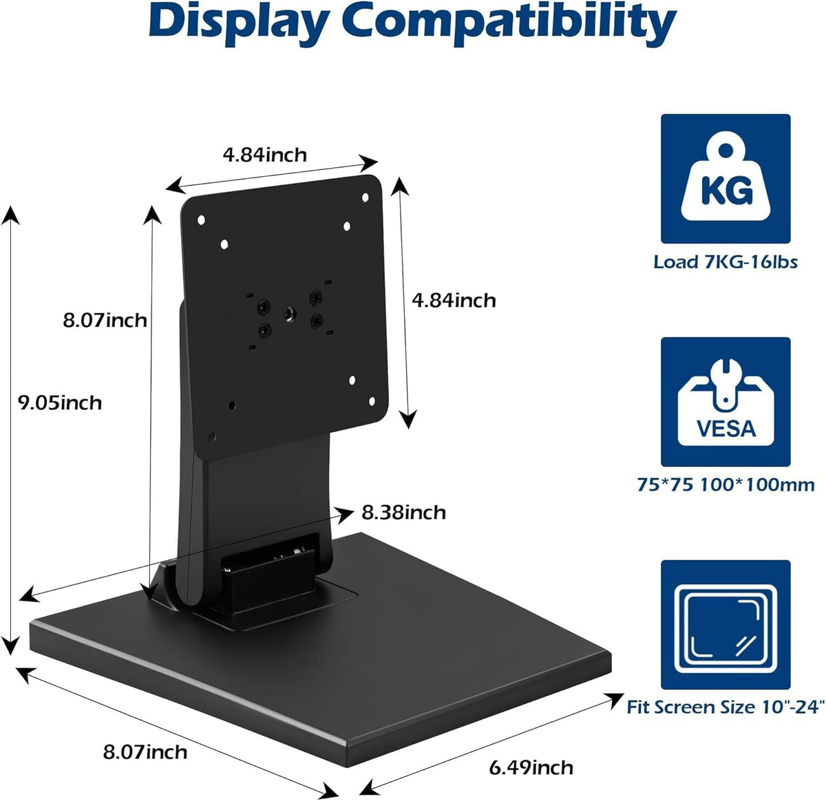 WEARSON Adjustable LCD TV Stand Folding Metal Monitor Desk Stand with VESA Hole 75x75mm&100x100mm (WS-03A2)