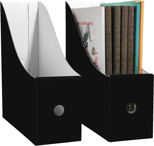 2 Pack Black Cardboard Magazine Holder for Desk or Shelves