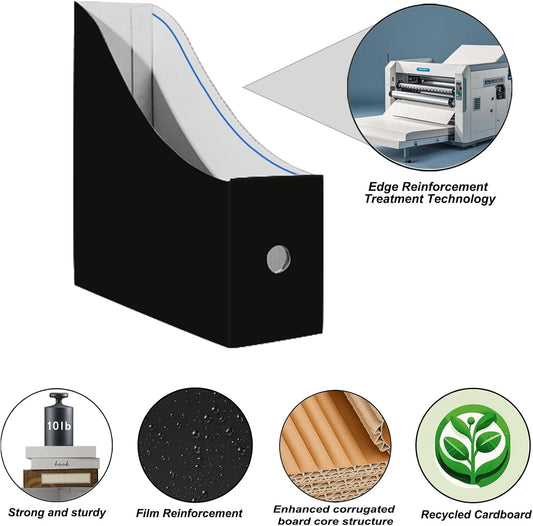 2 Pack Black Cardboard Magazine Holder for Desk or Shelves