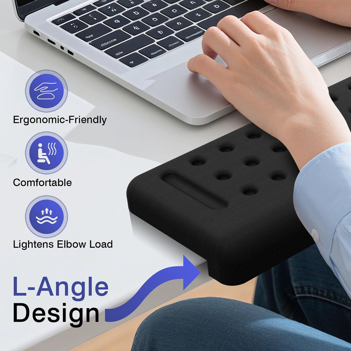 L-Shaped Desk Edge Cushion, 2 PCS Elbow Rest for Desk, Black