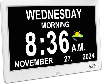 7 Inch Calendar Clock - 12 Alarm Options, Level 5 Auto Dimmable Display,Extra Large Impaired Vision Digital Clock with Non-Abbreviated Day & Month (Black)