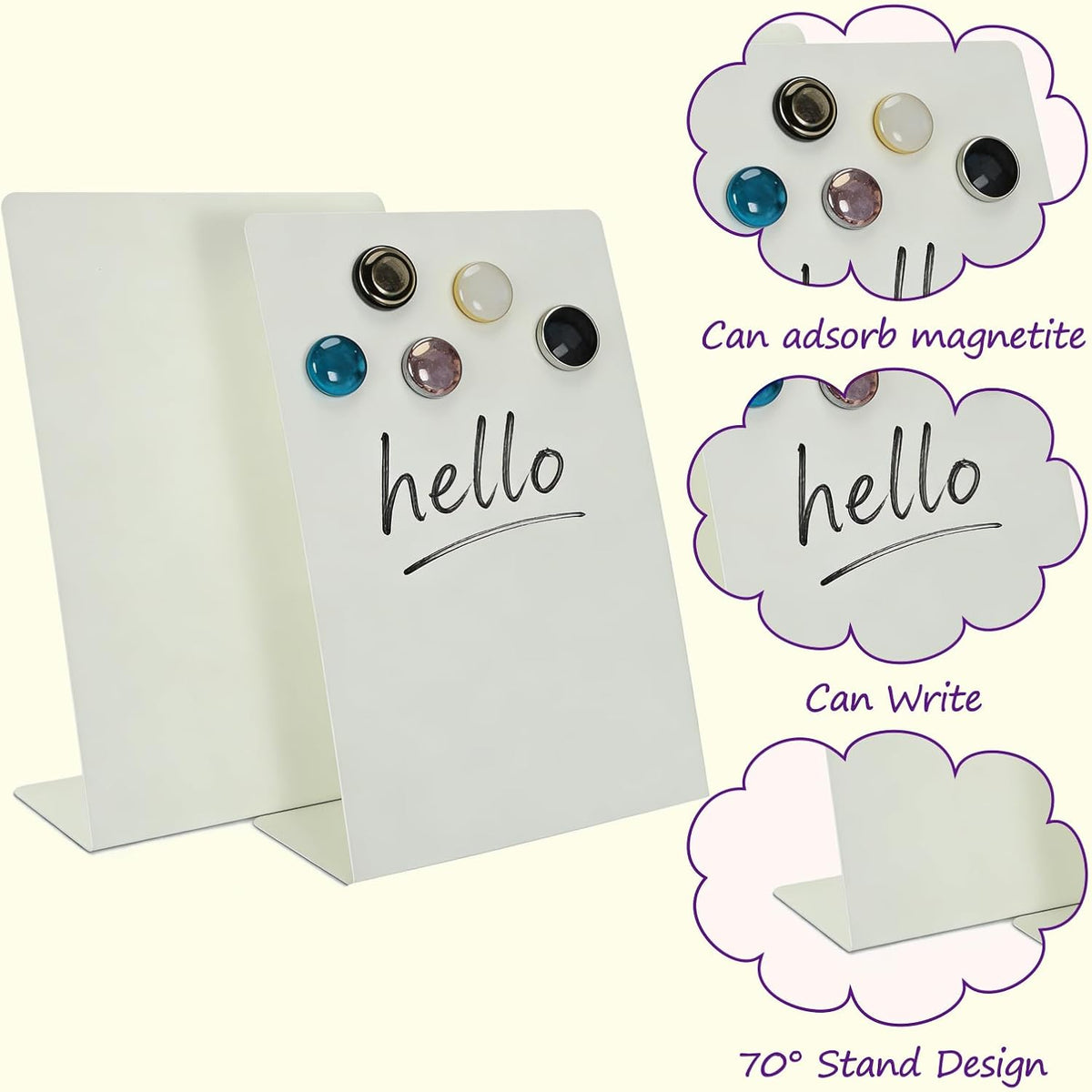 Magnet Board 7.87 x5.31 x 3.93 Stand Mini White Metal Tabletop Memo Standing Magnetic Board for Desk - Magnetic Display for Back to School Menu Table， Photos，Memos (White*2, 20 * 13.5 * 10cm)