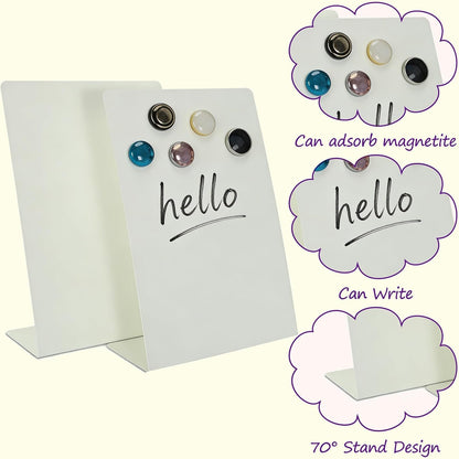 Magnet Board 7.87 x5.31 x 3.93 Stand Mini White Metal Tabletop Memo Standing Magnetic Board for Desk - Magnetic Display for Back to School Menu Table， Photos，Memos (White*2, 20 * 13.5 * 10cm)