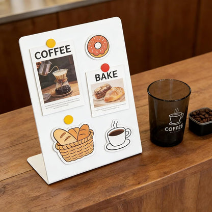 Magnet Board 7.87 x5.31 x 3.93 Stand Mini White Metal Tabletop Memo Standing Magnetic Board for Desk - Magnetic Display for Back to School Menu Table， Photos，Memos (White*2, 20 * 13.5 * 10cm)