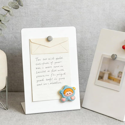 Magnet Board 7.87 x5.31 x 3.93 Stand Mini White Metal Tabletop Memo Standing Magnetic Board for Desk - Magnetic Display for Back to School Menu Table， Photos，Memos (White*2, 20 * 13.5 * 10cm)