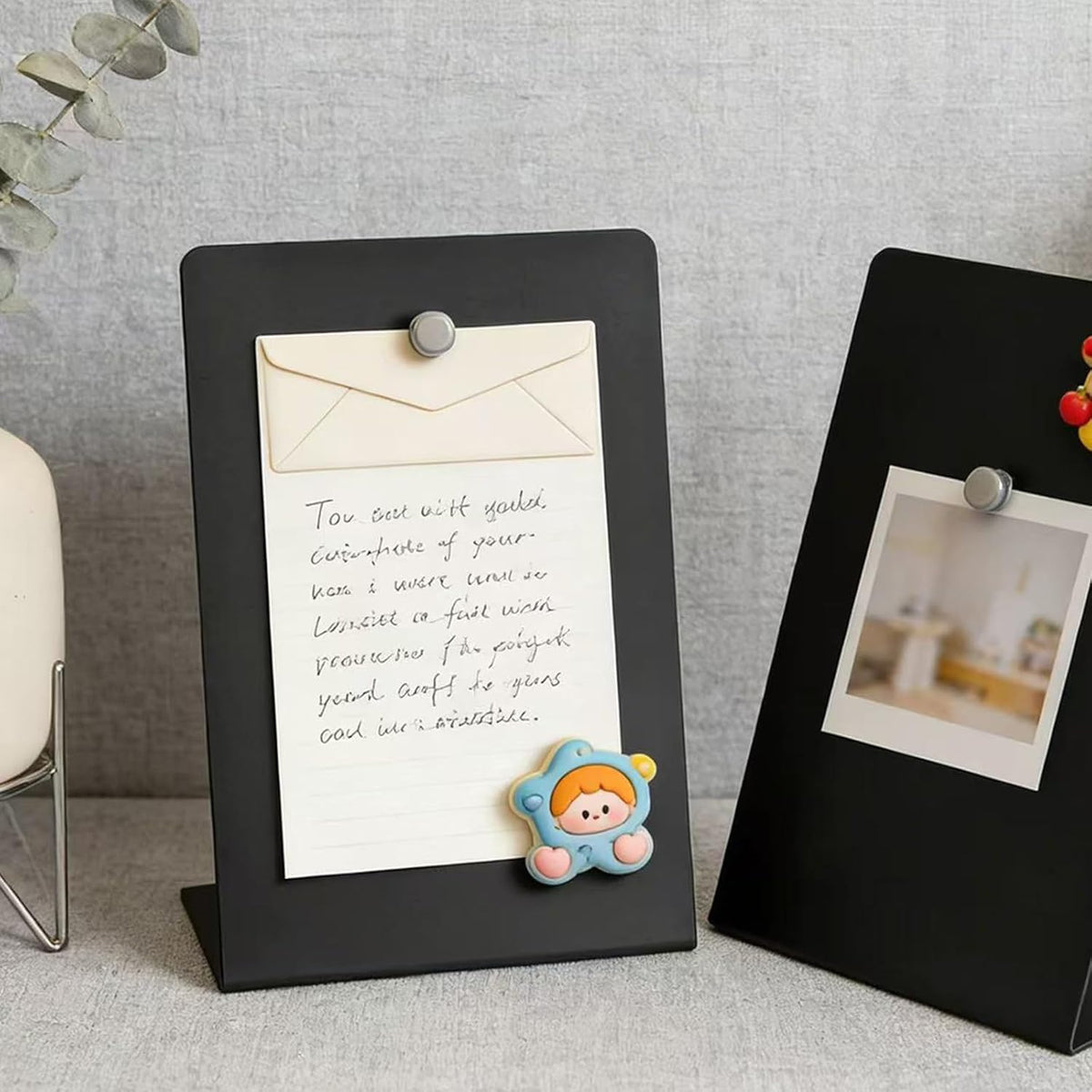 Magnet Board 7.87 x5.31 x 3.93 Stand Mini White Metal Tabletop Memo Standing Magnetic Board for Desk - Magnetic Display for Back to School Menu Table， Photos，Memos (White*2, 20 * 13.5 * 10cm)