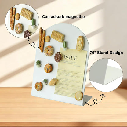 Magnet Board 7.87 x5.31 x 3.93 Stand Mini White Metal Tabletop Memo Standing Magnetic Board for Desk - Magnetic Display for Back to School Menu Table， Photos，Memos (White*2, 20 * 13.5 * 10cm)