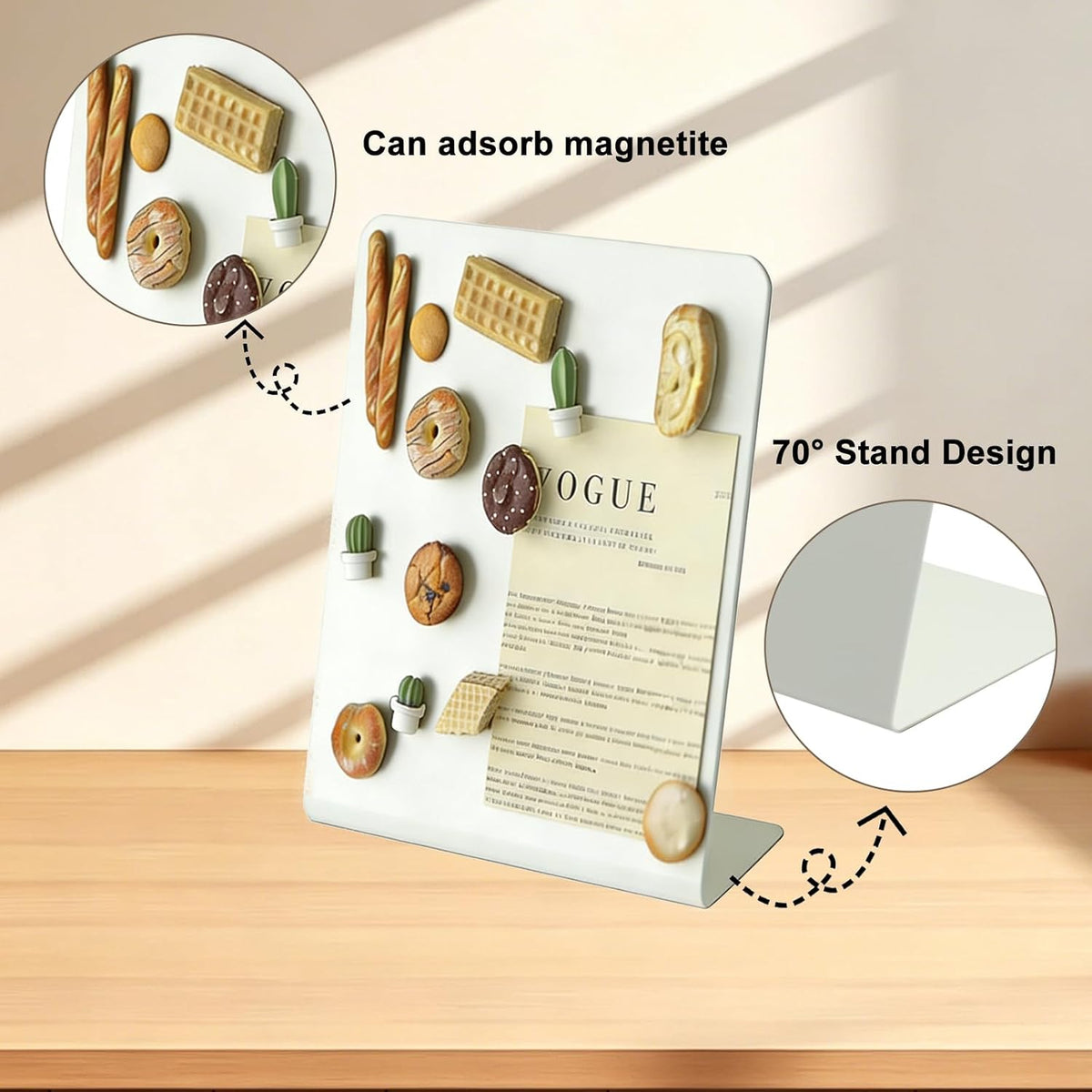 Magnet Board 7.87 x5.31 x 3.93 Stand Mini White Metal Tabletop Memo Standing Magnetic Board for Desk - Magnetic Display for Back to School Menu Table， Photos，Memos (White*2, 20 * 13.5 * 10cm)
